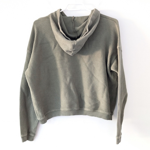 Aerie Olive Green 100% Cotton Ribbed Cropped Boxy Hoodie In Size XS - Picture 6 of 8